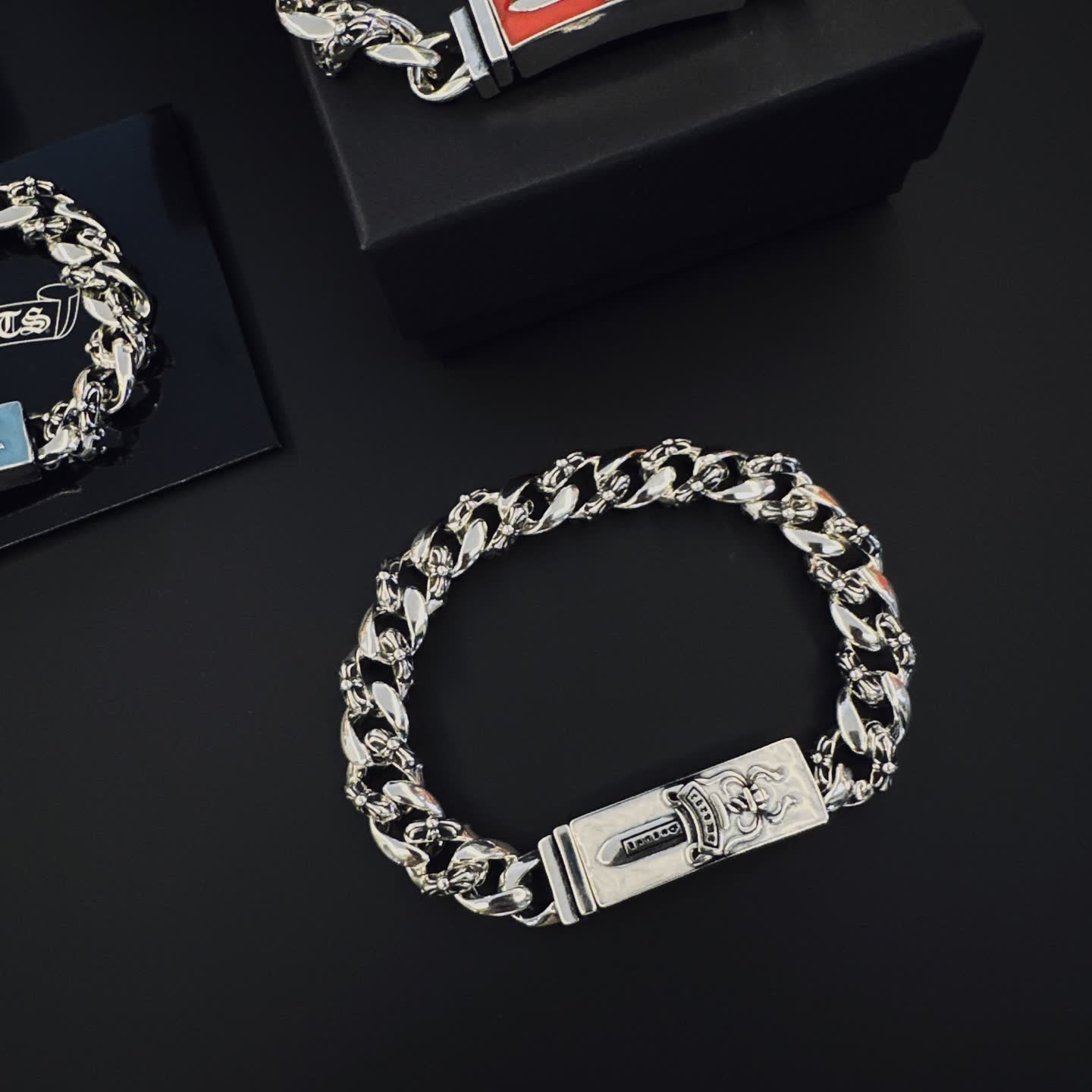 Chrome Hearts Silver Bracelet with Enamel Clasp